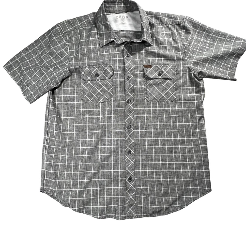 Orvis L Button Down Shirt Men Grey Plaid Short Sleeve Classic Collection 1369167